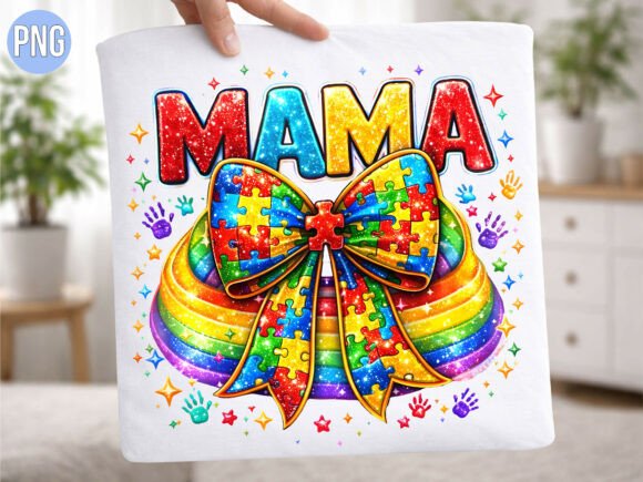 Autism Awareness Mama Rainbow Bow PNG