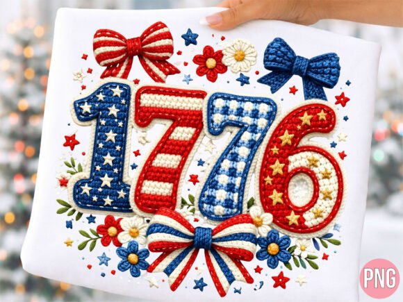 Crafting Americana: The 1776 Patriotic Crochet Bows Stars PNG