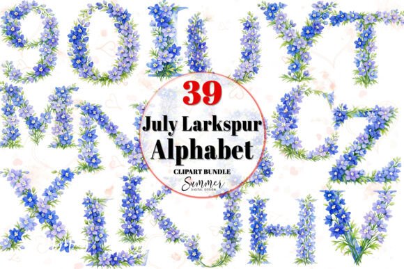 Designing with Nature: The Versatility of July Larkspur Floral Alphabet Clipart