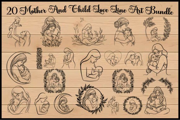 Integrating the 20 Mother and Child Love Line Art Bundle into Your Creative Workflow
