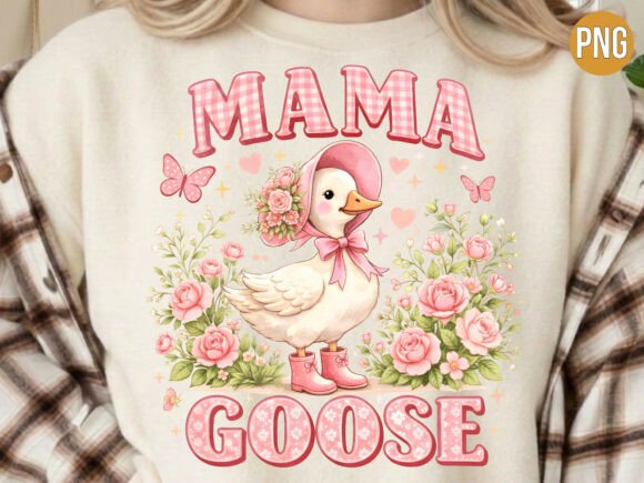 Mama Goose Pink Gingham Floral PNG Design